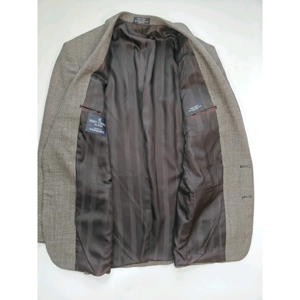 Vtg Nino Cerruti Mens Sports Coat 39R Beige Geometric Wool Blazer Made in USA